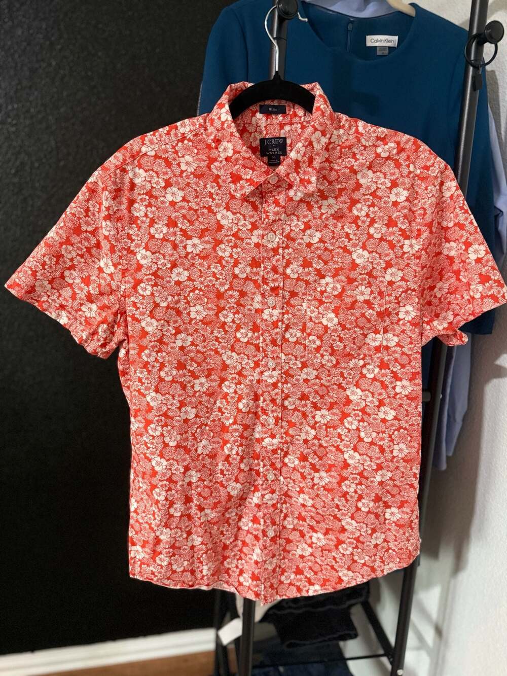 J.Crew Slim Flex Washed Short-Sleeve Red Floral Print Button-Down Shirt Size M